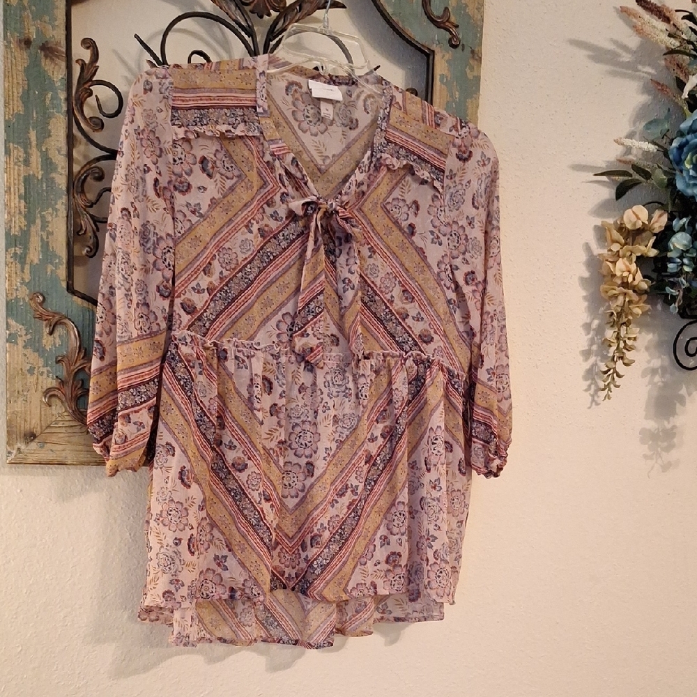 Knox Rose Boho Blouse in Pink and Brown.  NWOT Size Medium